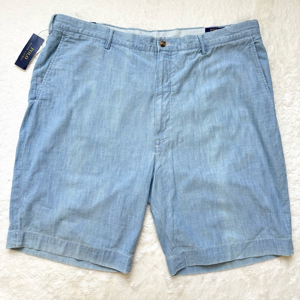 ❌Polo Ralph Lauren Shorts Men’s 42 Tall Blue Chambray Classic Fit 10" Preppy NEW - Picture 1 of 10